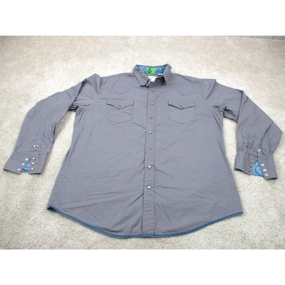 Roper Shirt Mens 2XL XXL Gray Pearl Snap Western Cowboy Cotton Long Sleeve *